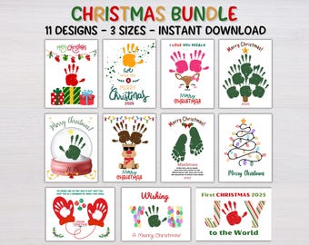 Christmas Handprint Craft Bundle, Christmas Handprint Art, Printable Activity Baby Toddlers, Handprint Keepsake Christmas Preschool Activity