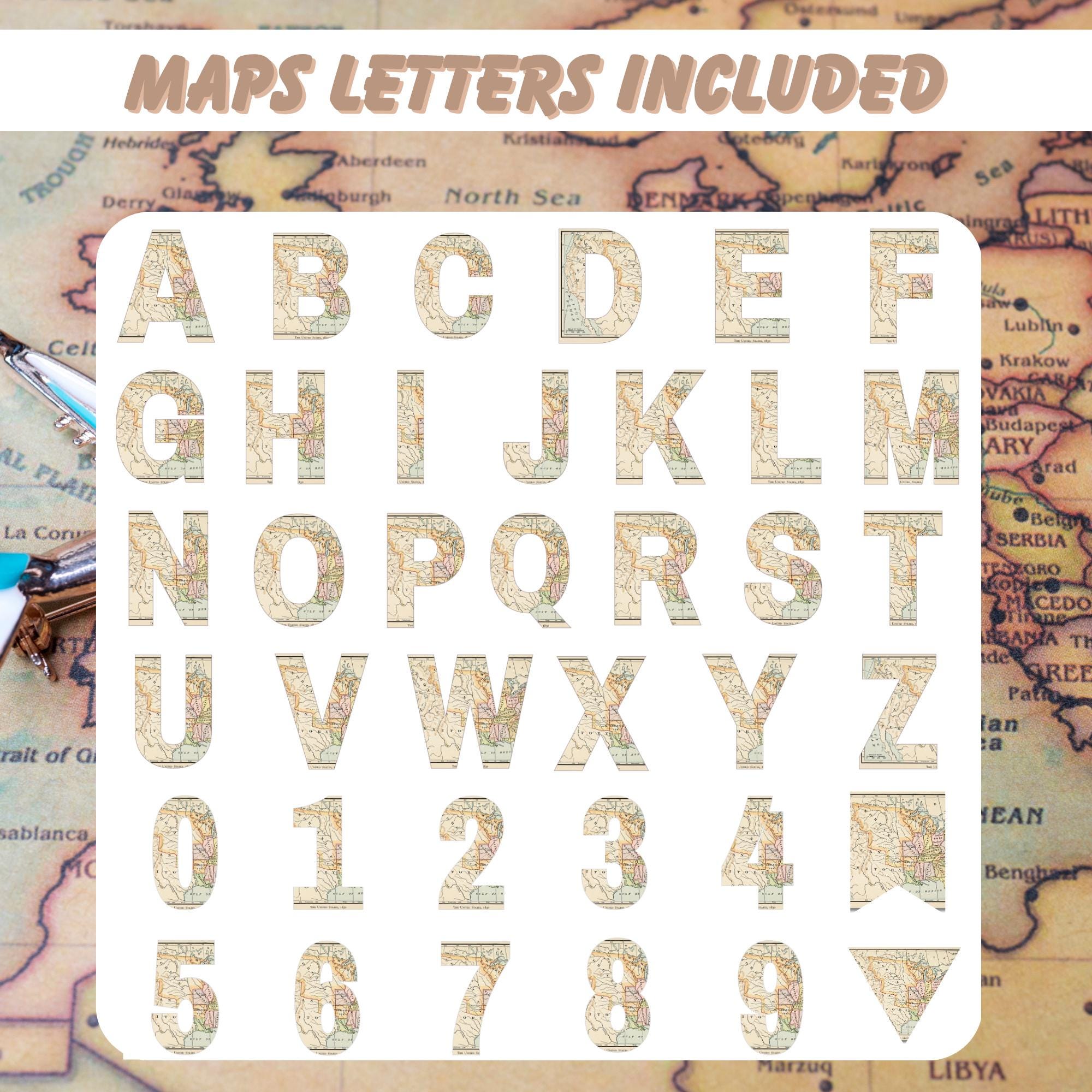Printable Letter Template, Map Banner Garland, Printable Alphabet ...