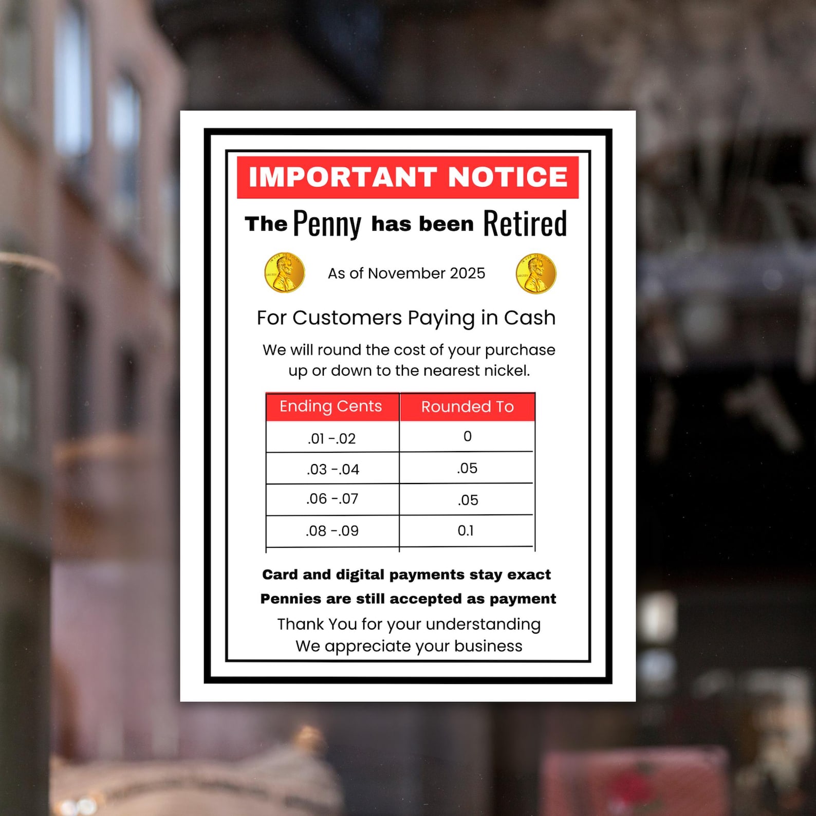Penny Phase-out Sign, No More Pennies Sign, Cash Register Notice, Penny ...