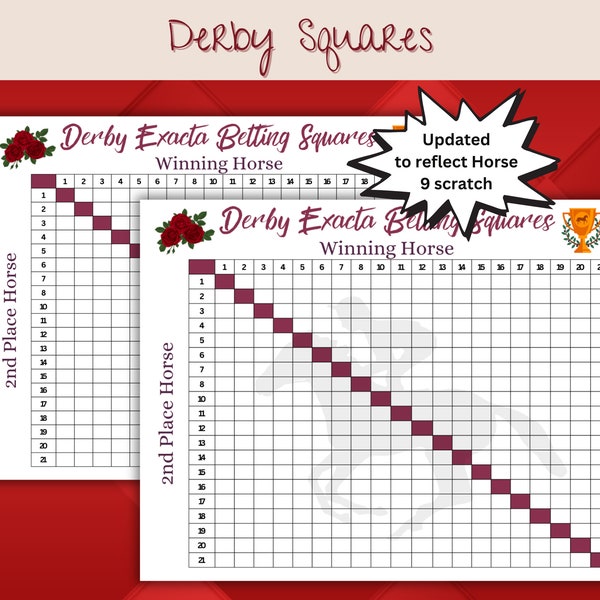Derby Betting Squares, Exacta Betting Square Sheet, Horse Racing Squares, Horse Racing Party, Derby Party, Office Party Game.