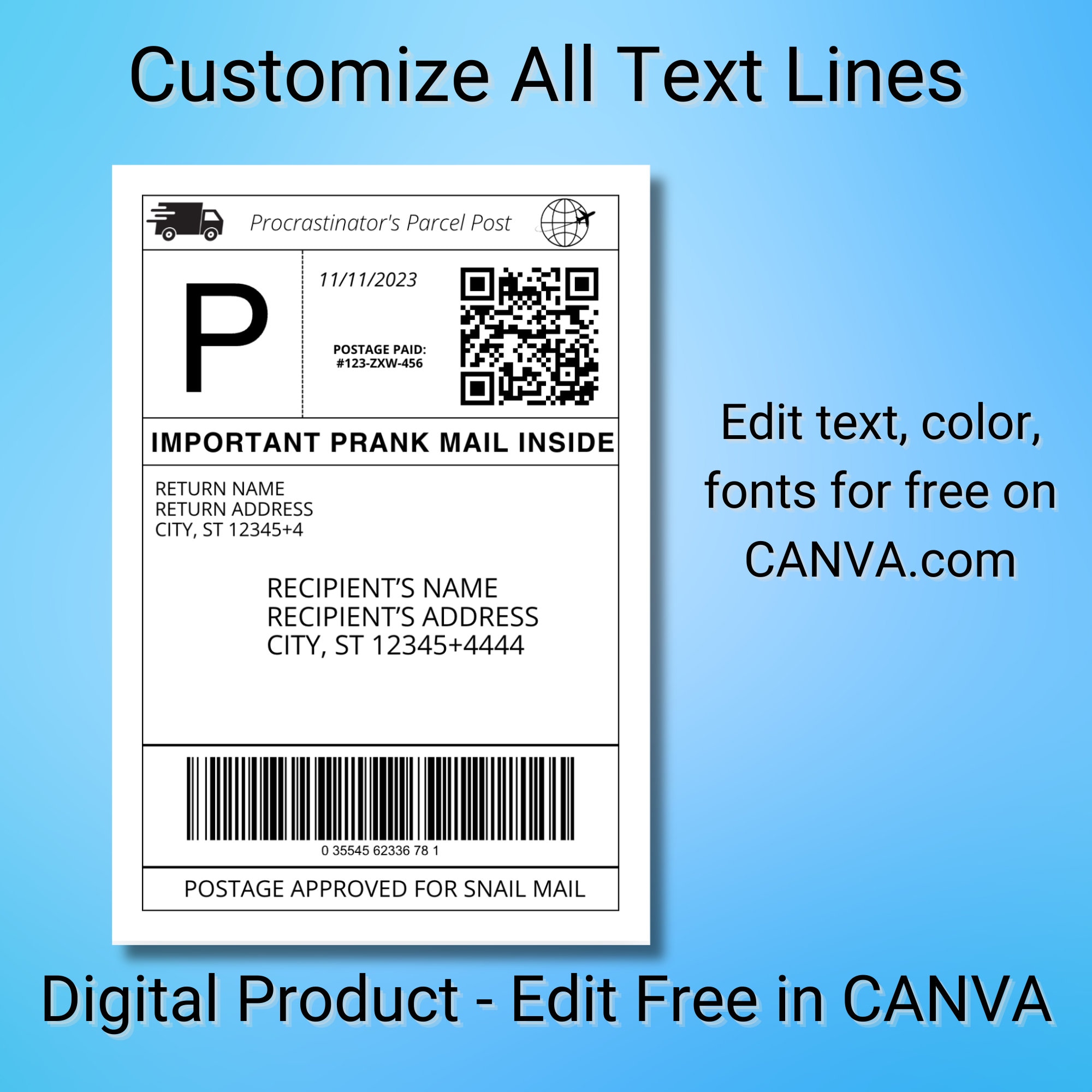 Fake Shipping Label Editable Template Custom Label for Gifts Fake Fake Shipping Label Editable Template Custom Label for Gifts Fake