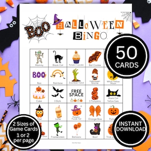 Gioco del bingo di Halloween, gioco per feste di Halloween per bambini, 50 cartelle del bingo di Halloween, festa di Halloween, festa in classe, gioco divertente per famiglie