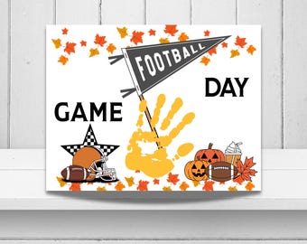 Football Handprint Craft, Fall Handprint Art, Handprint Keepsake, Family Printable Craft, Scrapbook Page, Printable Handprint Fall Activity