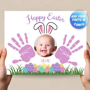 Easter Handprint Craft, Easter Photo Craft, Easter Keepsake, Editable Easter Craft, Toddler Photo Album, Preschool Printable, Edit in Canva