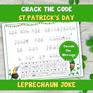 Crack the Code, Leprechaun Secret Message, Lunchbox Notes, Joke Sheet, Leprechaun Secret Code Sheet, Fun St Patricks Day Activity