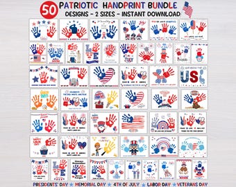 Patriotic Handprint Bundle, Memorial Day, 4th of July, Labor Day, Veterans Day, Presidents Day, Toddler Handprint, Patriotic Handprint Craft