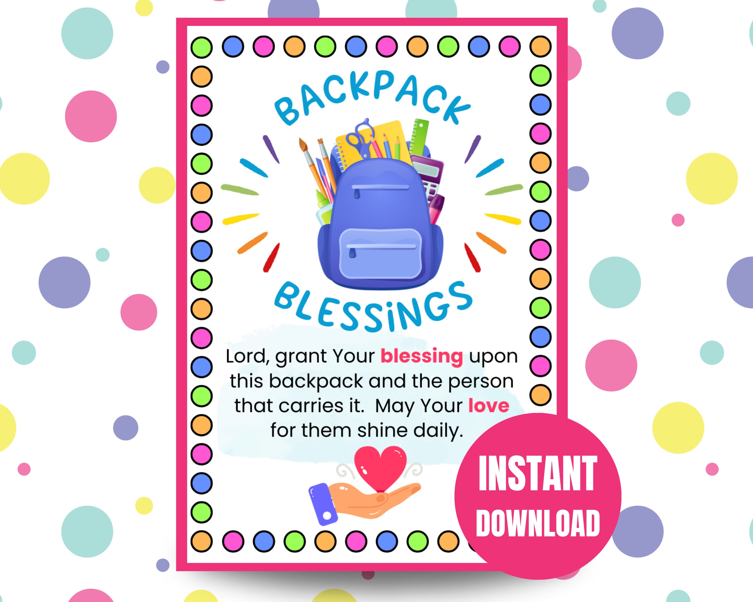 Backpack Blessings Tag, Back to School, Sunday School Printable, Church ...