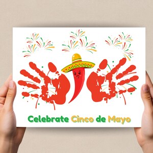 Manualidad con huellas de manos para el Cinco de Mayo, arte con huellas de manos, recuerdo de huellas de manos, fiesta del Cinco de Mayo hecha por uno mismo, actividad de guardería, actividad con huellas de manos