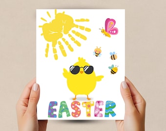 Manualidad de huellas de manos para Pascua, Arte de huellas de manos para Pascua, Huellas de manos para niños pequeños, Actividad imprimible de huellas de manos para preescolares, Regalo fácil de huellas de manos para Pascua