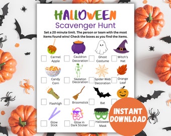 Halloween Scavenger Hunt, Halloween Printable Game for Kids and Adults, Fall Party, Halloween Party, Halloween Game