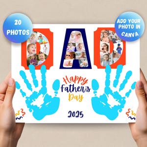 Créations manuelles d'empreintes de main pour la fête des pères avec une photo d'enfant, cadeau pour papa, création d'empreintes de main pour la fête des pères, activité pour tout-petits, collage de photos, édition sur toile,