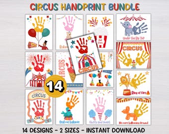 Circus Handprint Craft, Handprint Art for Toddlers, Preschool Craft Daycare Activity, Elephant Handprint Craft, Baby Keepsake Scrapbook Page