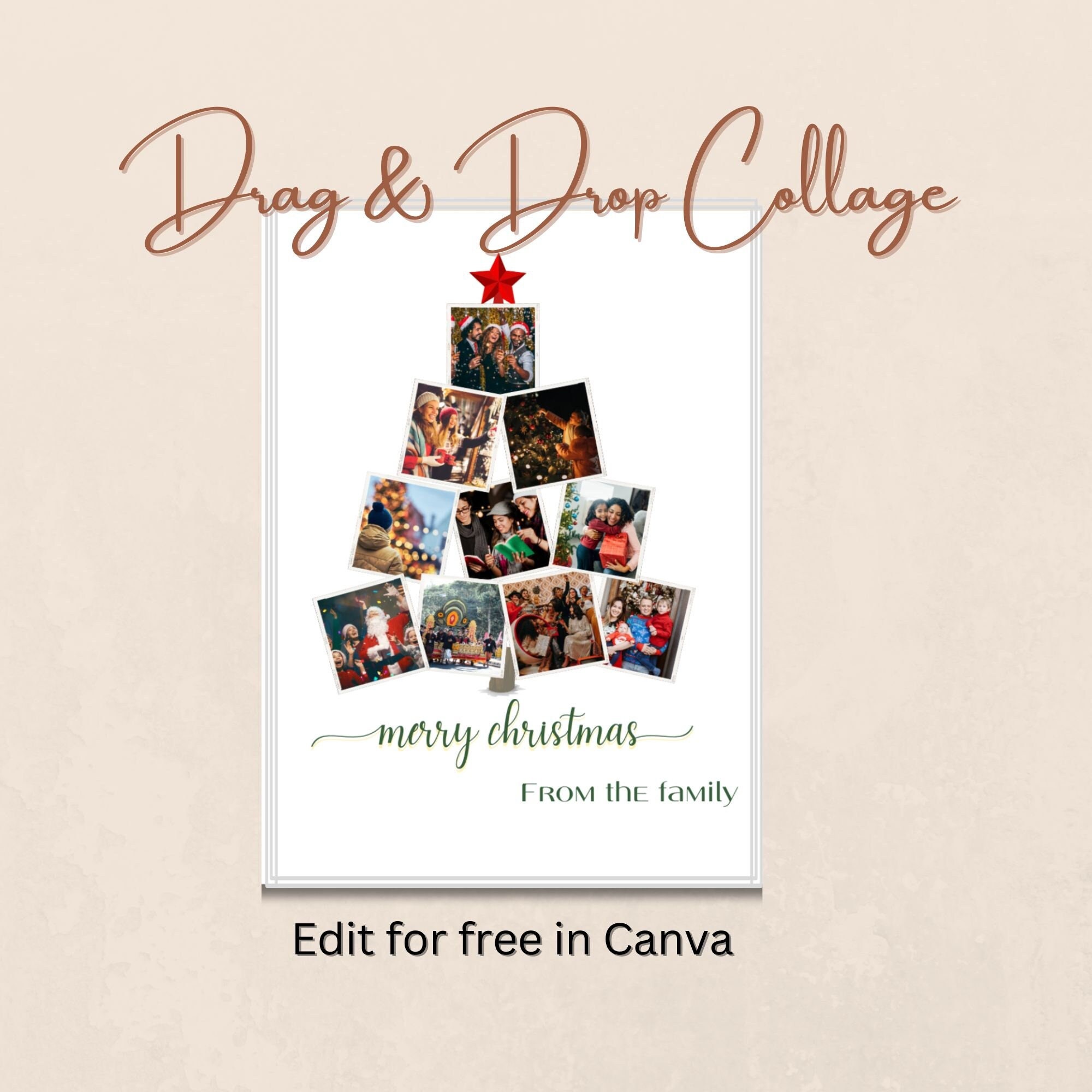 Photo Collage, Christmas Tree Shape Photo College Template, Printable