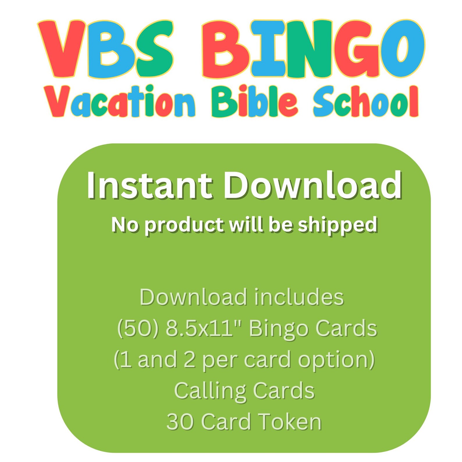 VBS Bingo Game, 50 Printable Bingo Cards, Vacation Bible School BINGO ...