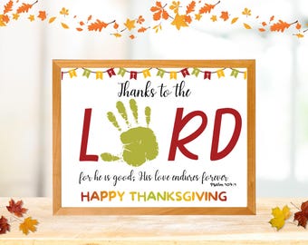 Christian Thanksgiving Handprint Craft, Thanks to the Lord Handprint Craft, Printable Bible Verse Handprint Keepsake, Sunday School Craft,