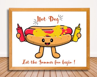 Summer Footprint Art. Hot Dog Craft for Babies, Toddlers. Fun activity Preschool and Daycare Crafts, Summer Picnic Crafts, Camping Crafts.