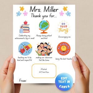 Porte-cartes cadeau de fin d'année pour enseignant, cadeau inspirant pour enseignant, cadeau de remerciement de fin d'année pour l'été, modification du texte et des graphiques au format CANVA