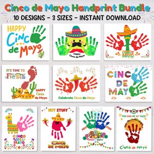 Manualidad con huellas de manos para el Cinco de Mayo, Arte con huellas de manos, Actividad imprimible, Paquete de huellas de manos para niños pequeños, Actividad de guardería, Actividad con huellas de manos