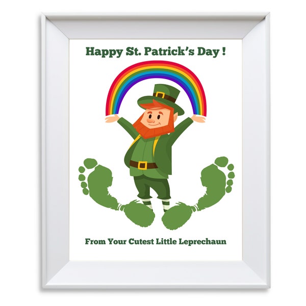 St. Patrick's Day Footprint Art, St Patrick's Day Leprechaun Foot Craft, Gift Memory Keepsake, Preschool Artwork, Toddler Art. Easy craft