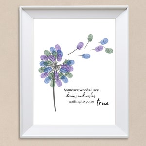 Fingerabdruck-Kunst-Löwenzahn wünscht Handabdruck-Handwerksprojekt, inspirierendes Geschenk, Erinnerungs-Andenken, Kinderkleinkind und Babys großes Vorschulhandwerk