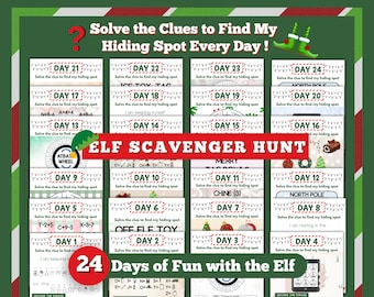 Caccia al tesoro degli elfi, Caccia al tesoro di Natale, Biglietti degli elfi, Calendario dell'Avvento, Attività con il kit degli elfi, Conto alla rovescia per Natale in casa, Biglietti di gentilezza degli elfi