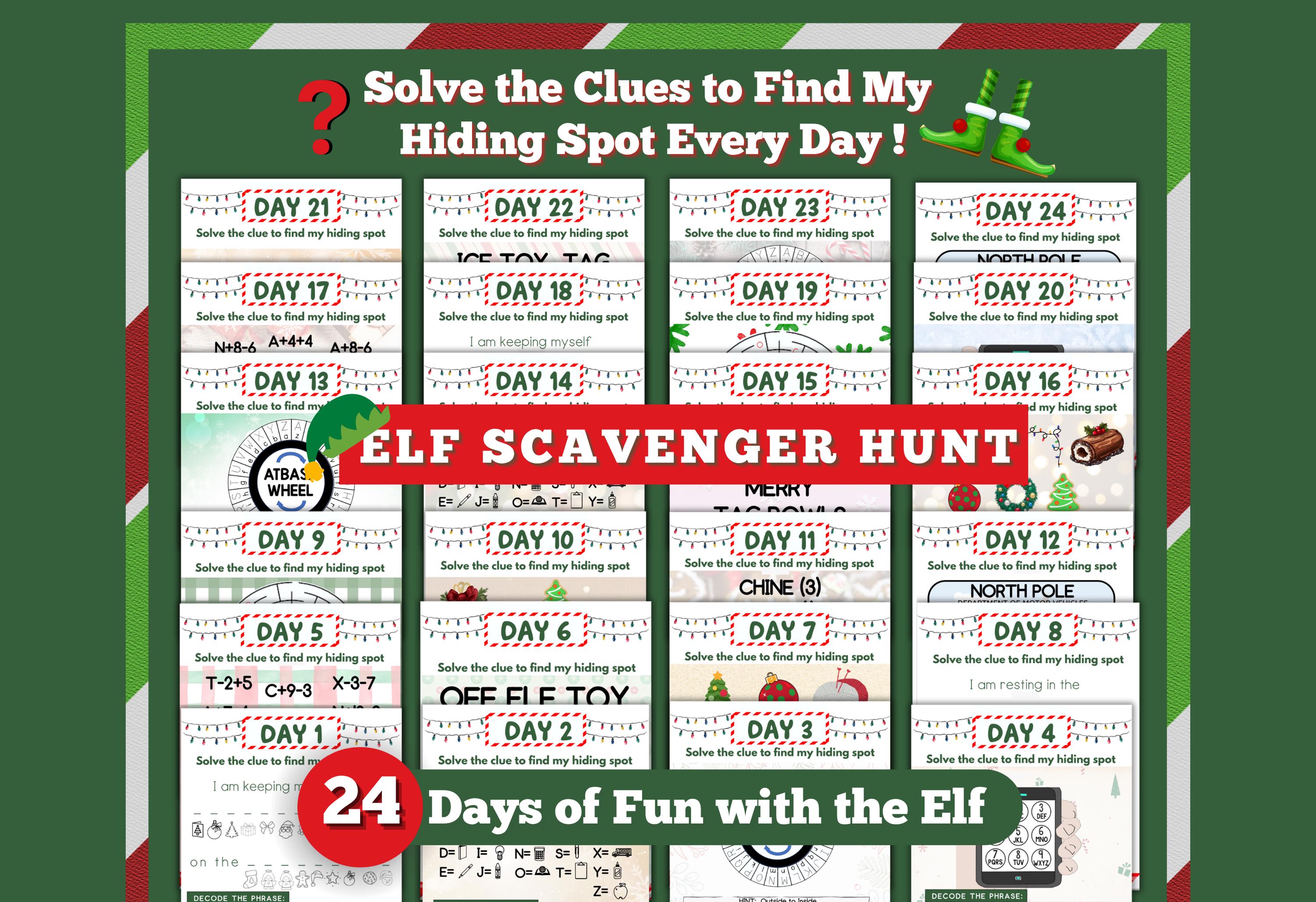 Elf Scavenger Hunt, Christmas Treasure Hunt, Elf Notes, Advent Calendar ...