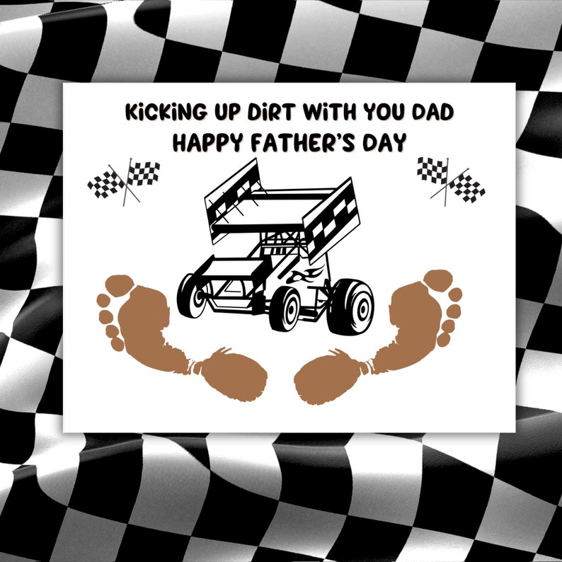 Race Car Footprint Art. Sprint Race Car Craft for Babies Toddlers Kids. Father's Day Activity