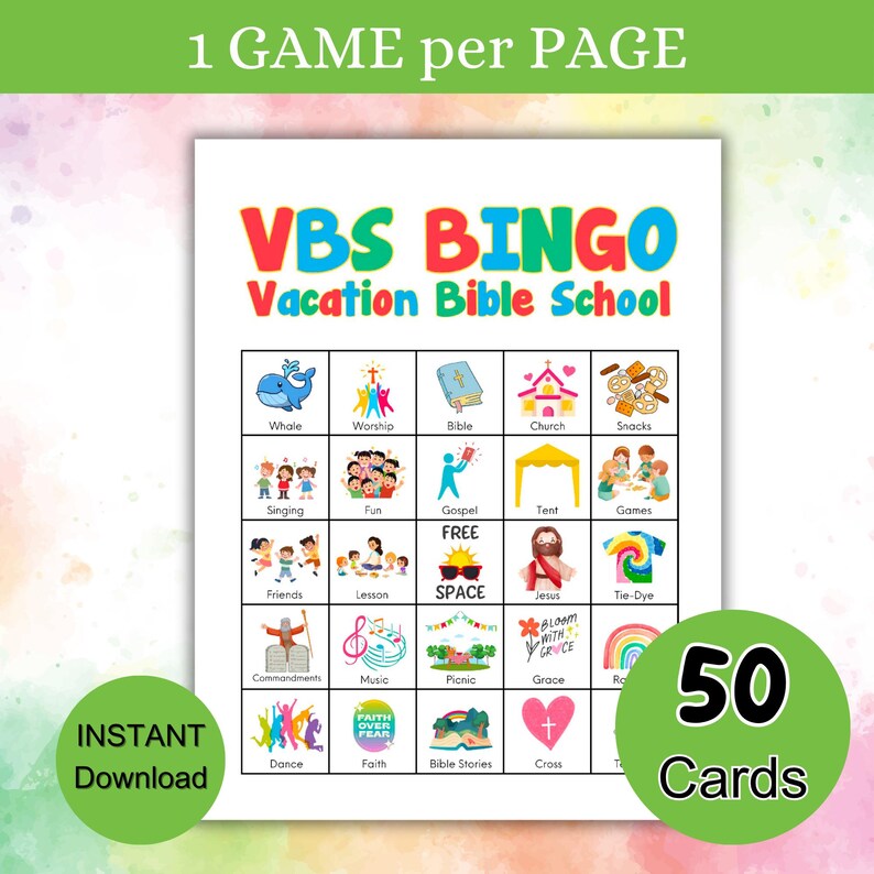 VBS Bingo Game, 50 Printable Bingo Cards, Vacation Bible School BINGO ...