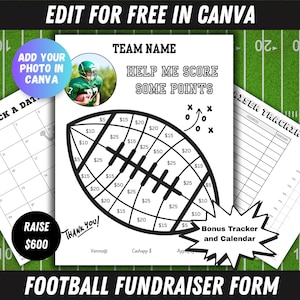 Editable Fill My Football Fundraiser Template, Football Pick a Date and Calendar Fundraiser Included, Sponsor My Season, Editable in Canva