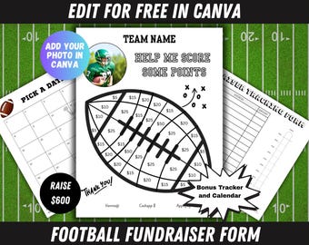 Modello modificabile per la raccolta fondi di calcio, con possibilità di scegliere una data e un calendario, sponsorizza la mia stagione, modificabile in Canva.