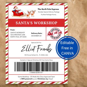 Editable Christmas Shipping Label, Canva Template, Funny Custom Gift Label, Printable Fake Christmas Shipping Label, Edit free in Canva