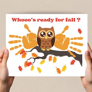 Arte de huellas de manos otoñales, manualidad de búho con huellas de manos, actividad preescolar para bebés y niños pequeños. Manualidad de huellas de manos otoñales, actividad de guardería con búhos de otoño como recuerdo.