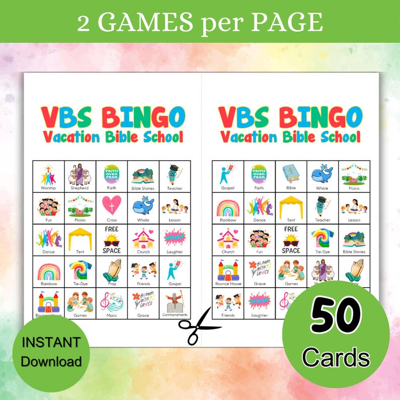 VBS Bingo Game, 50 Printable Bingo Cards, Vacation Bible School BINGO ...