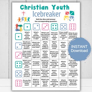 Christian Youth Icebreaker Dice Game, Printable Game, Christian Party, Youth Group Game, Church Icebreaker, Camp Event, Sunday School Game