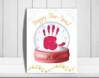 2027 New Years Handprint Craft, Handprint Activity, New Year's Globe Handprint Art, Preschool Activity New Years Keepsake, Daycare Activity