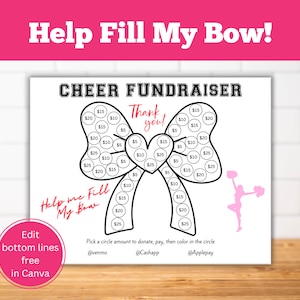 Fill My Bow, Cheerleader-Spendenaktion, Cheer Team Fundraiser-Vorlage Bearbeitbar in Canva.