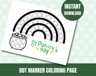 St Patrick's Dot Marker Rainbow Page for Preschoolers. St Patrick's Day Handprint Craft Activity, Dot Art Project and Coloring Page