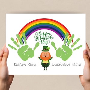 St Patrick&#39;s Day Handprint Art, St Patrick&#39;s Day Rainbow Wishes and Leprechaun Kisses, St Patrick&#39;s Day Handprint Craft, Preschool Activity.