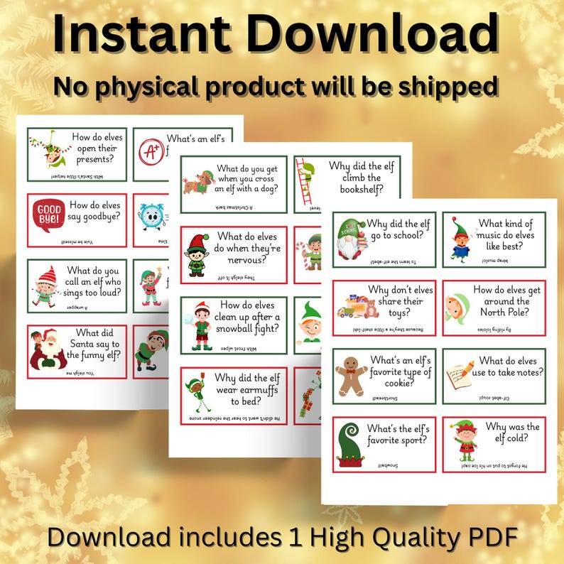 Elf Joke Cards, Lunchbox Notes, 24 Days of Elf Joke Cards, Funny ...