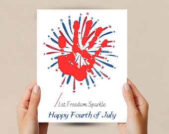4th of July Handprint Craft, Handprint 4th of July Art, Preschool Activity, Toddler Handprint, Handprint Keepsake, Patriotic Handprint