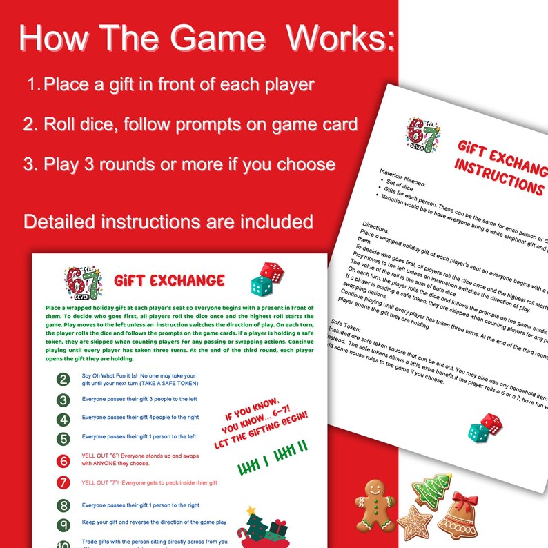 6 7 Christmas Game, Printable Holiday Game, Christmas Party, Dice Game ...