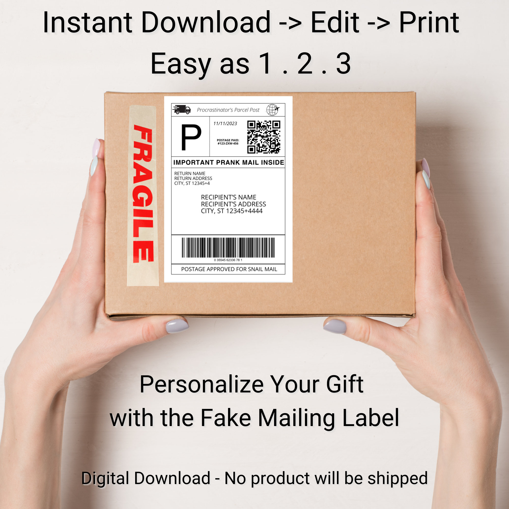 Fake Shipping Label Editable Template Custom Label for Gifts Fake Fake Shipping Label Editable Template Custom Label for Gifts Fake