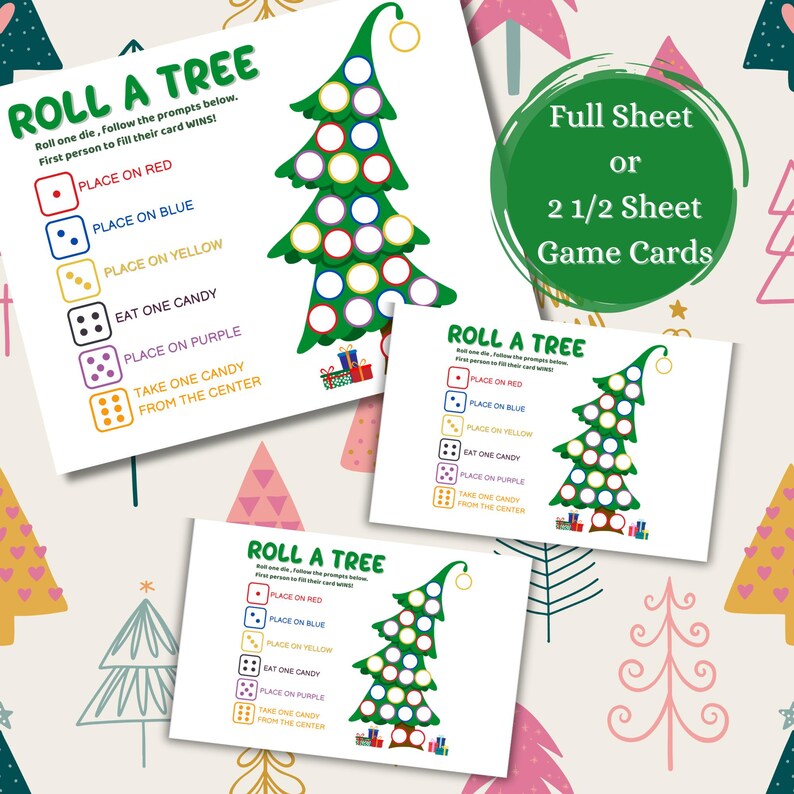 Roll a Tree Game, Printable Holiday Game, Christmas Party, Candy Game ...