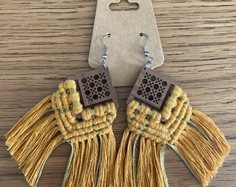 Mustard and gold macrame earrings