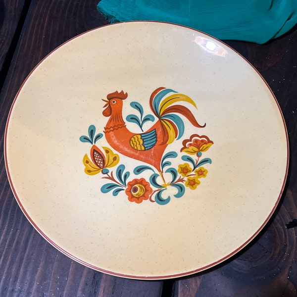 Vintage Large Platter 12.25” across ROOSTER Enameled