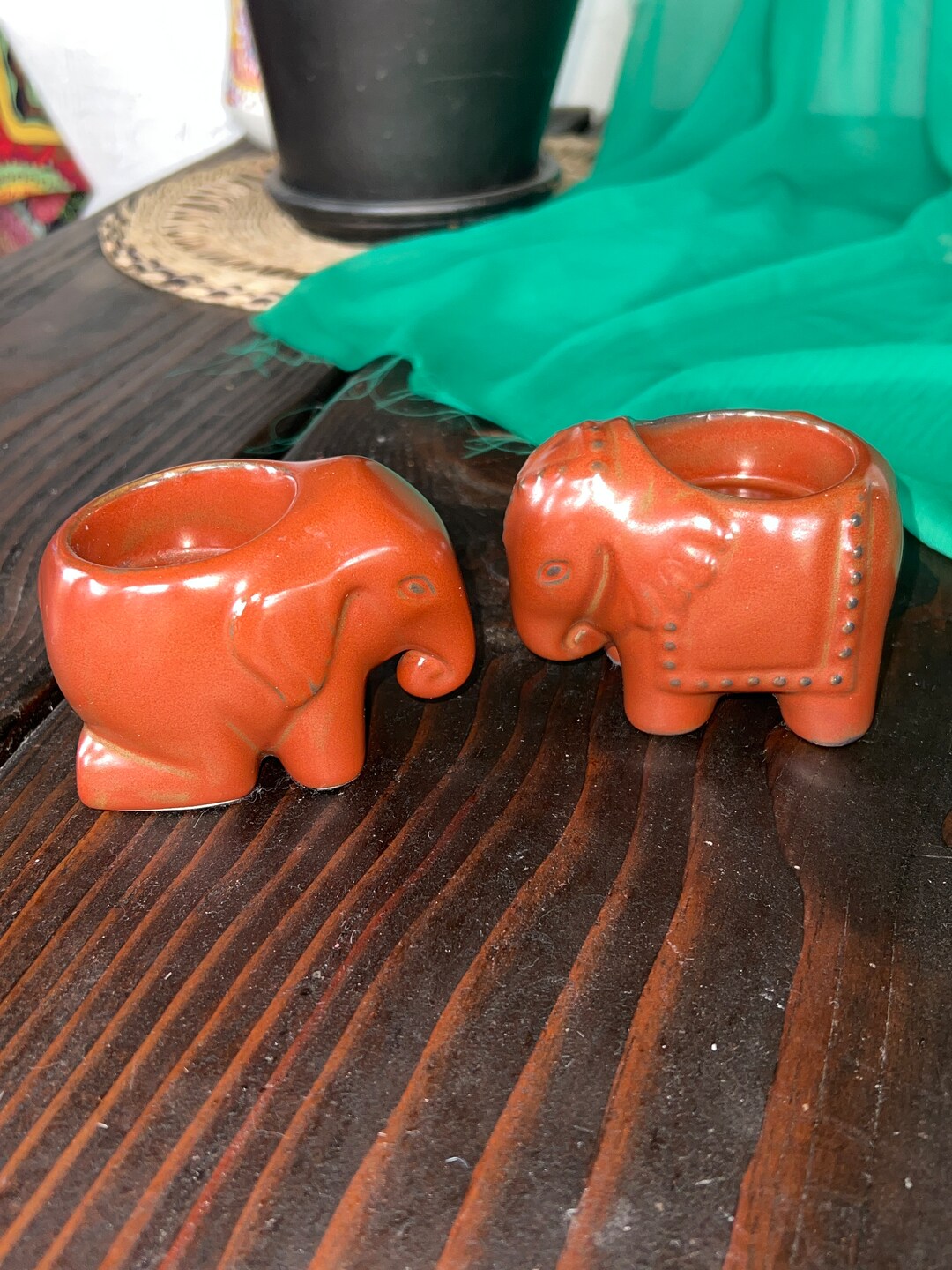 Boho Vintage 2 Elephants Tea Light Holders Etsy