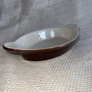 Vintage Pottery 8&quot; Oven Oval Au Gratin Brown Casserole Dish