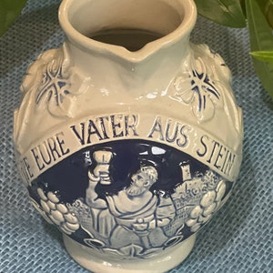 Antique Vintage German Cobalt Stoneware Wine Pitcher