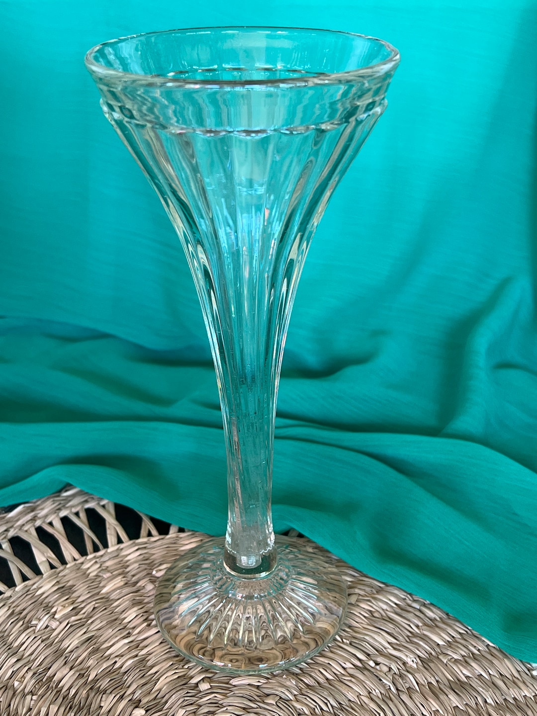 Vintage 1940's Glass Fluted Vase With Base Etsy