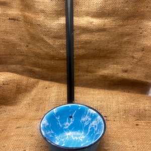LIGHT BLUE GRANITWARE Ladle Collectable Soup Ladle, Water Ladle, Country Kitchen Decor Serving Scoop 10  ounces 12” long